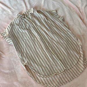 Madewell Pink and White Pleated Blouse with Cap Sleeves